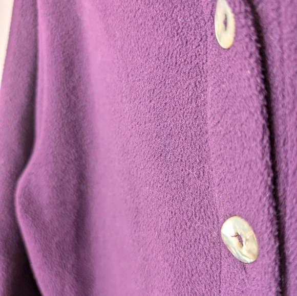 Vintage Plum Eggplant Purple Button Down Eyelet Detailed Soft Fleece Cardigan L - Picture 6 of 10